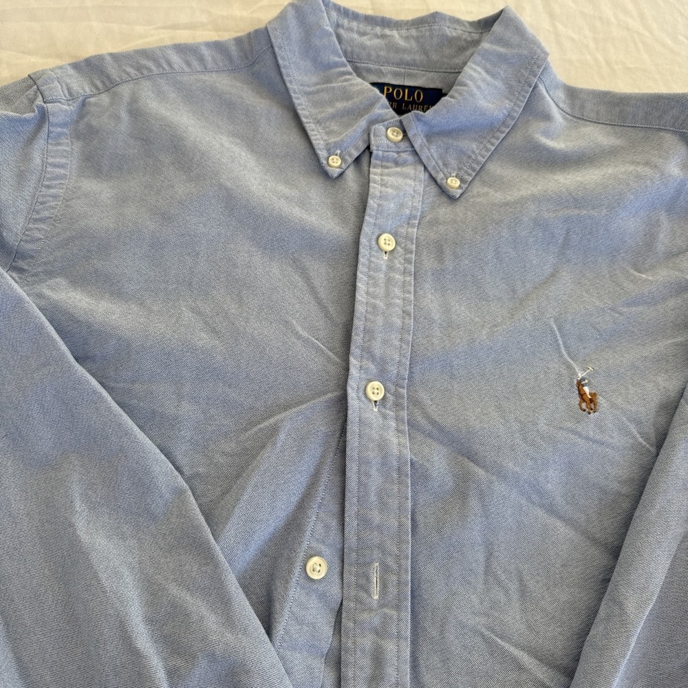 Polo Ralph Lauren Shirt Mens XL Blue Oxford Chambray Flesh Pony Long Sleeve